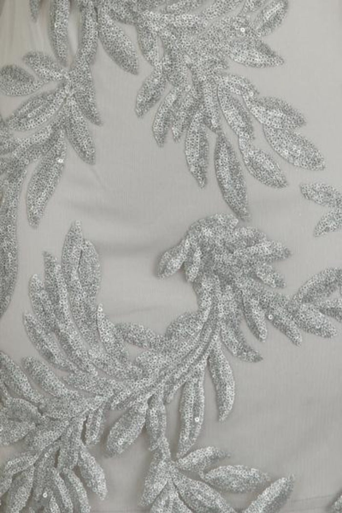 Dolly Vip Silver Hand Embellished Glittered Sequin Off The Shoulder Dress