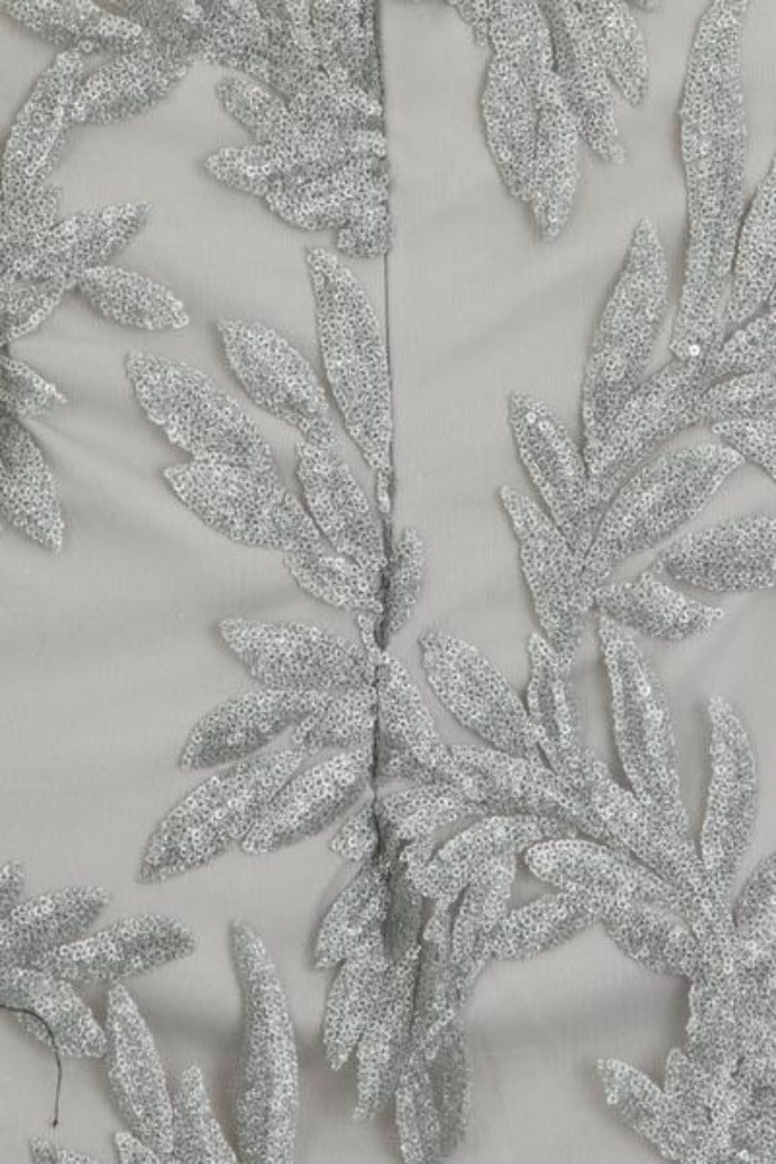 Dolly Vip Silver Hand Embellished Glittered Sequin Off The Shoulder Dress