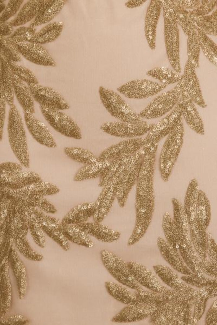 Dolly Vip Gold Hand Embellished Glittered Sequin Off The Shoulder Dress