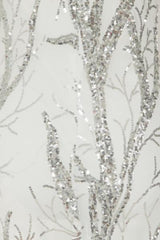 Candice Luxe Tree Silver White Sequin Leaf Sheer Bodysuit Midi Dress