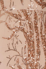 Cavalli Luxe Tree Rose Gold Plunge Leaf Embellished Sequin Dress
