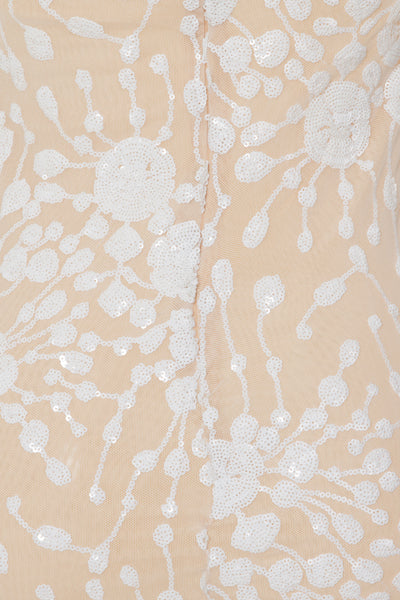 Blossom Luxe White Nude Floral Sequin Bandeau Choker Dress