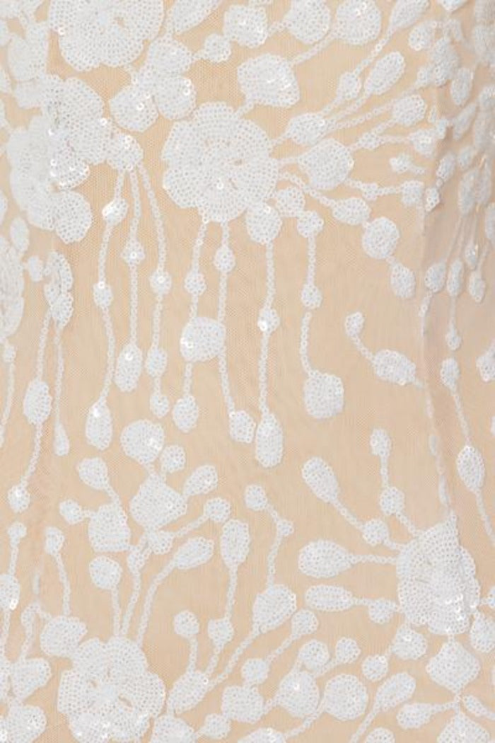 Blossom Luxe White Nude Floral Sequin Bandeau Choker Dress