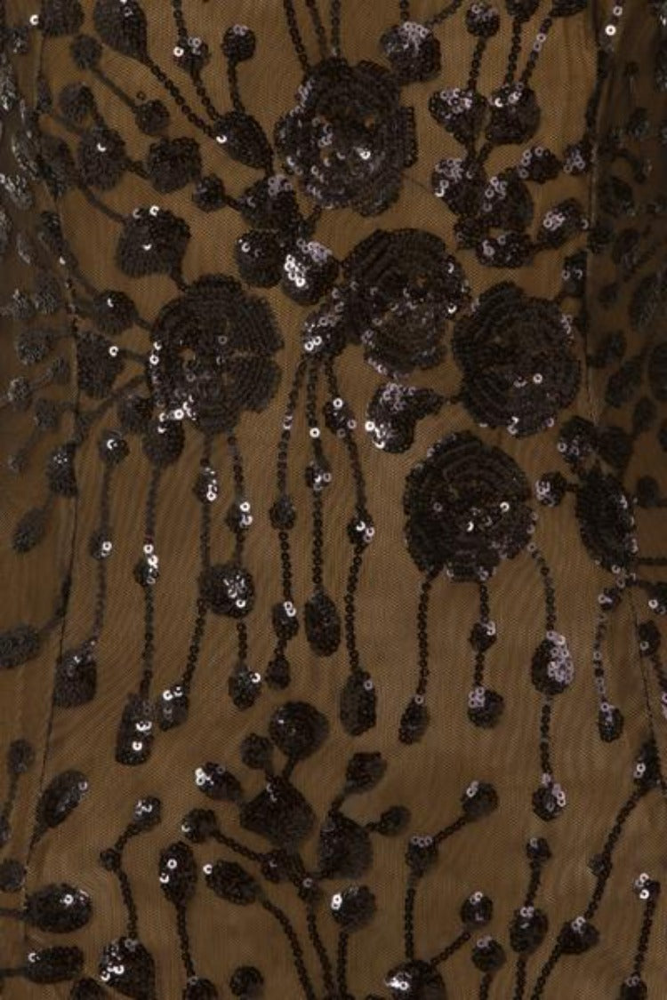 Blossom Luxe Black Nude Floral Sequin Bandeau Choker Dress