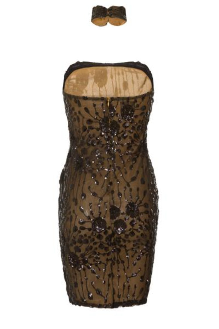 Blossom Luxe Black Nude Floral Sequin Bandeau Choker Dress