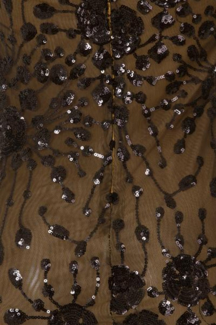 Blossom Luxe Black Nude Floral Sequin Bandeau Choker Dress