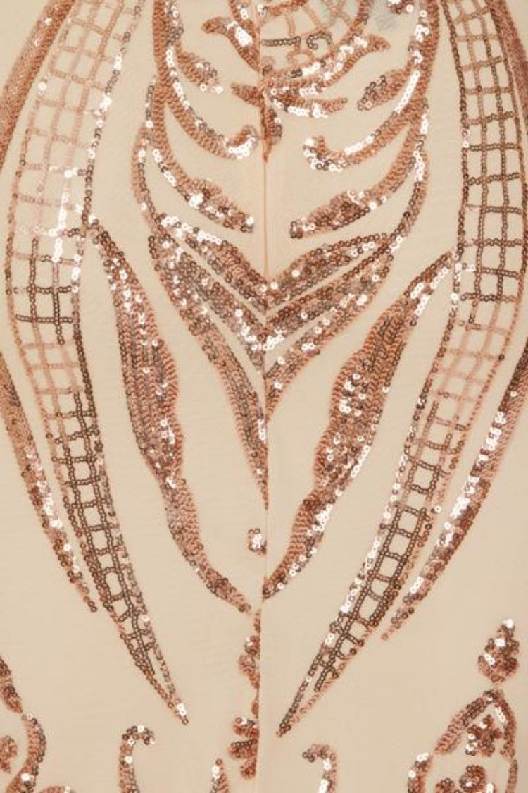 Bonita Gold Luxe Tribal Sequin Embellished Backless Midi Dress
