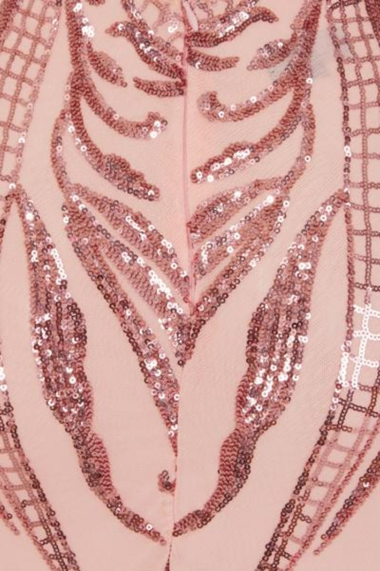Bonita Pink Luxe Tribal Sequin Embellished Backless Midi Dress