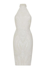 Bonita White Luxe Tribal Sequin Embellished Backless Midi Dress