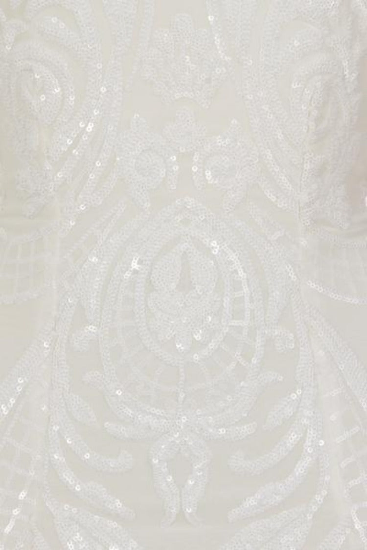 Bonita White Luxe Tribal Sequin Embellished Backless Midi Dress