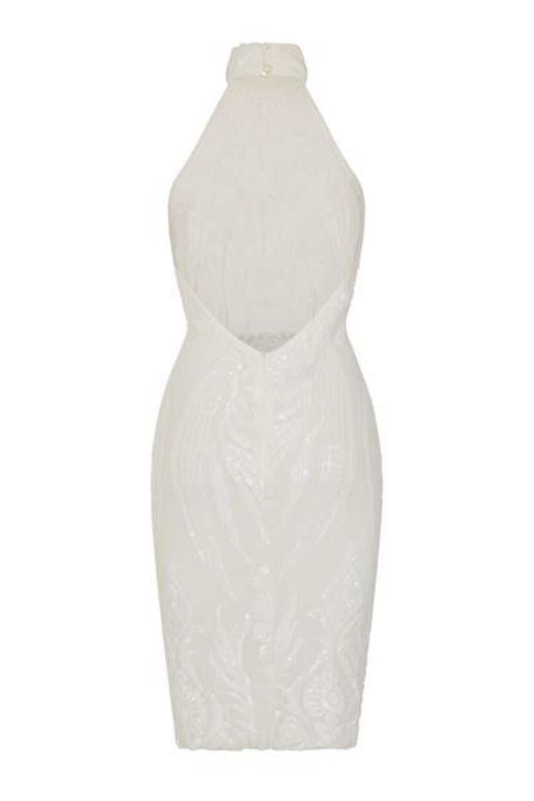 Bonita White Luxe Tribal Sequin Embellished Backless Midi Dress