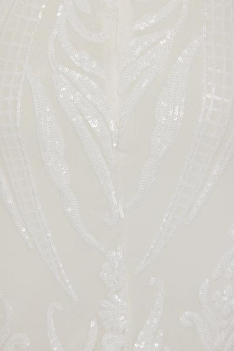 Bonita White Luxe Tribal Sequin Embellished Backless Midi Dress