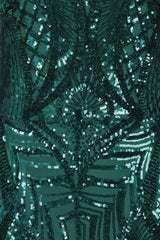 Envy Emerald Green Vip Luxe Illusion Sequin Embellished Fishtail Dress