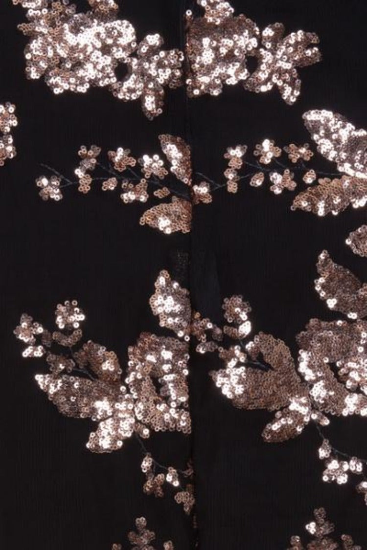 Flirt Black & Rose Gold Batwing Floral Sequin Scalloped Kaftan Dress