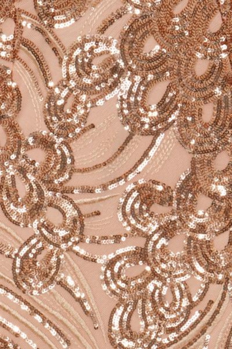 Lavish Gold Luxe Sweetheart Mesh Plunge Petal Sequin Fishtail Dress