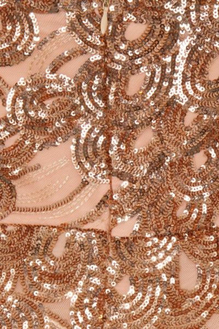 Lavish Gold Luxe Sweetheart Mesh Plunge Petal Sequin Fishtail Dress