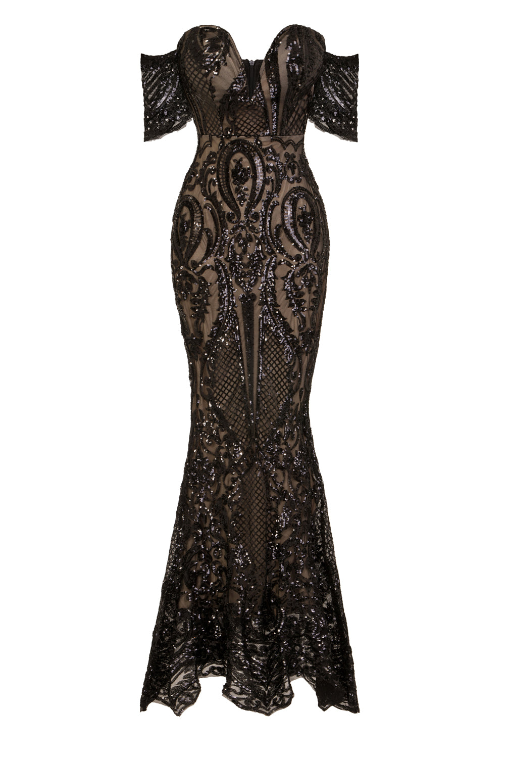 Lovestruck Black Luxe Sweetheart Off Shoulder Sequin Fishtail Dress