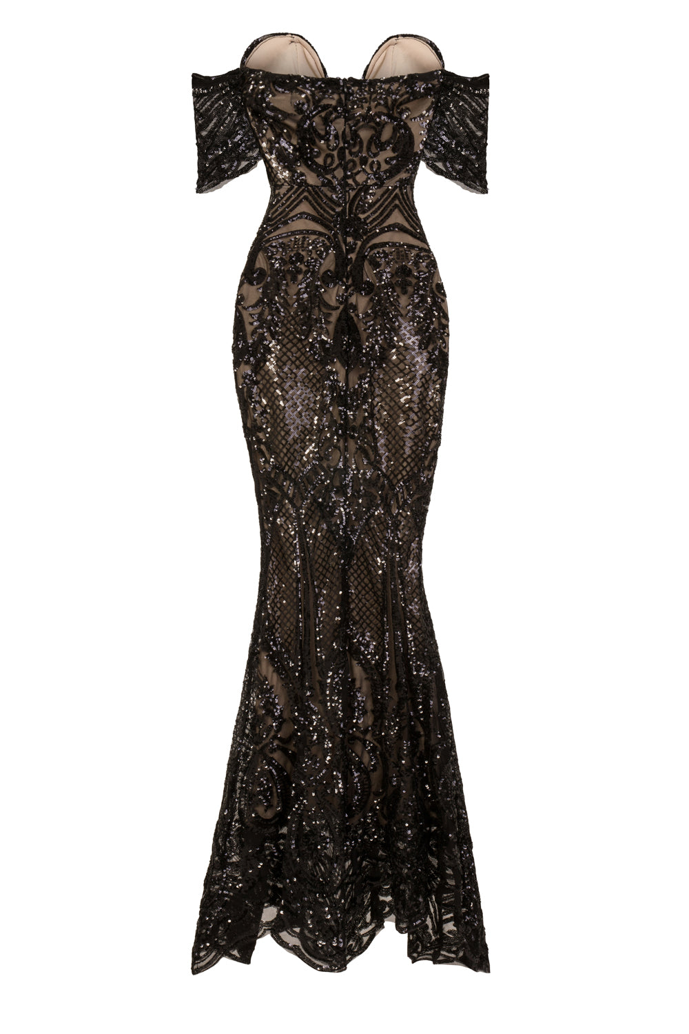 Lovestruck Black Luxe Sweetheart Off Shoulder Sequin Fishtail Dress