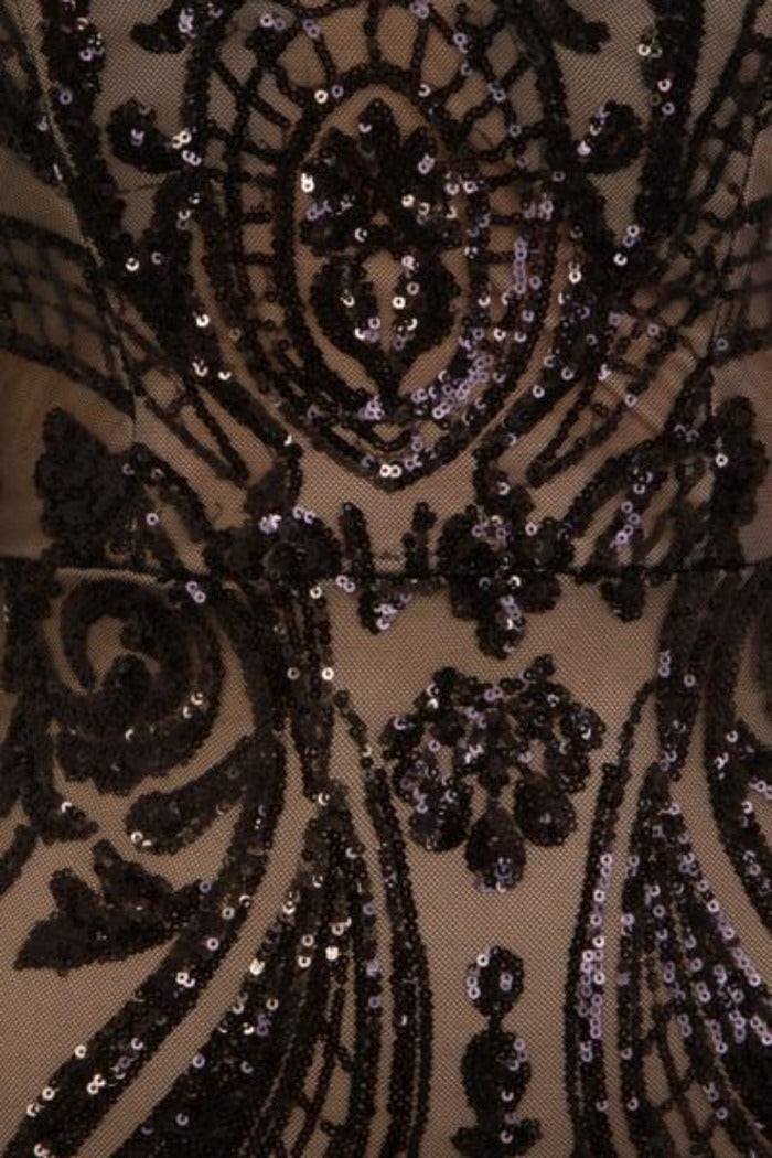 Paris Black Luxe Sequin Illusion Sweetheart Off Shoulder Dress