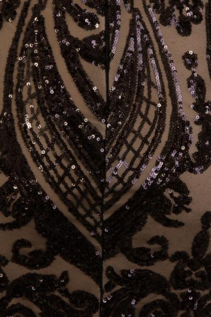 Paris Black Luxe Sequin Illusion Sweetheart Off Shoulder Dress