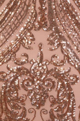 Paris Rose Gold Luxe Sequin Illusion Sweetheart Off Shoulder Dress
