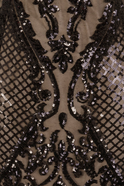 Vogue Luxe Black Nude Strapless Sequin Illusion Midi Pencil Dress