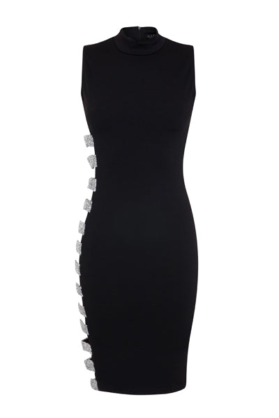 Scandal Black Exposed Rhinestone Cut Out Diamond Bodycon Midi Dress