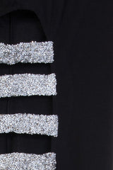 Scandal Black Exposed Rhinestone Cut Out Diamond Bodycon Midi Dress