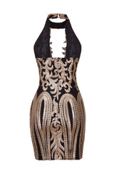 Kiki Luxe Black Gold Keyhole Victorian Sequin Illusion Bodycon Dress