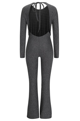 Level Up Silver Lurex Glitter Embellished Open Back Jumpsuit