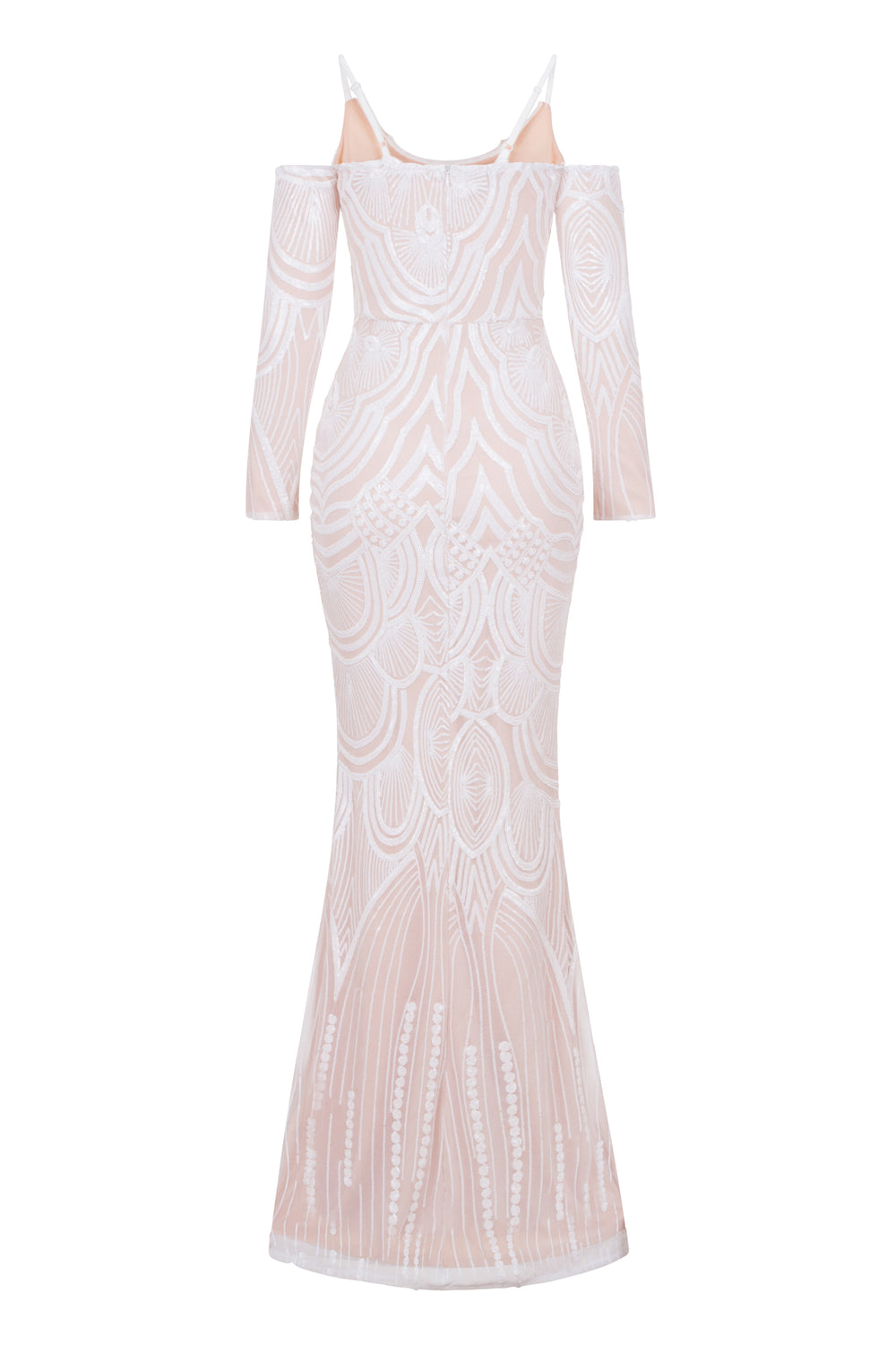 Vienna White Luxe Tribal Vip Illusion Sequin Mermaid Maxi Dress