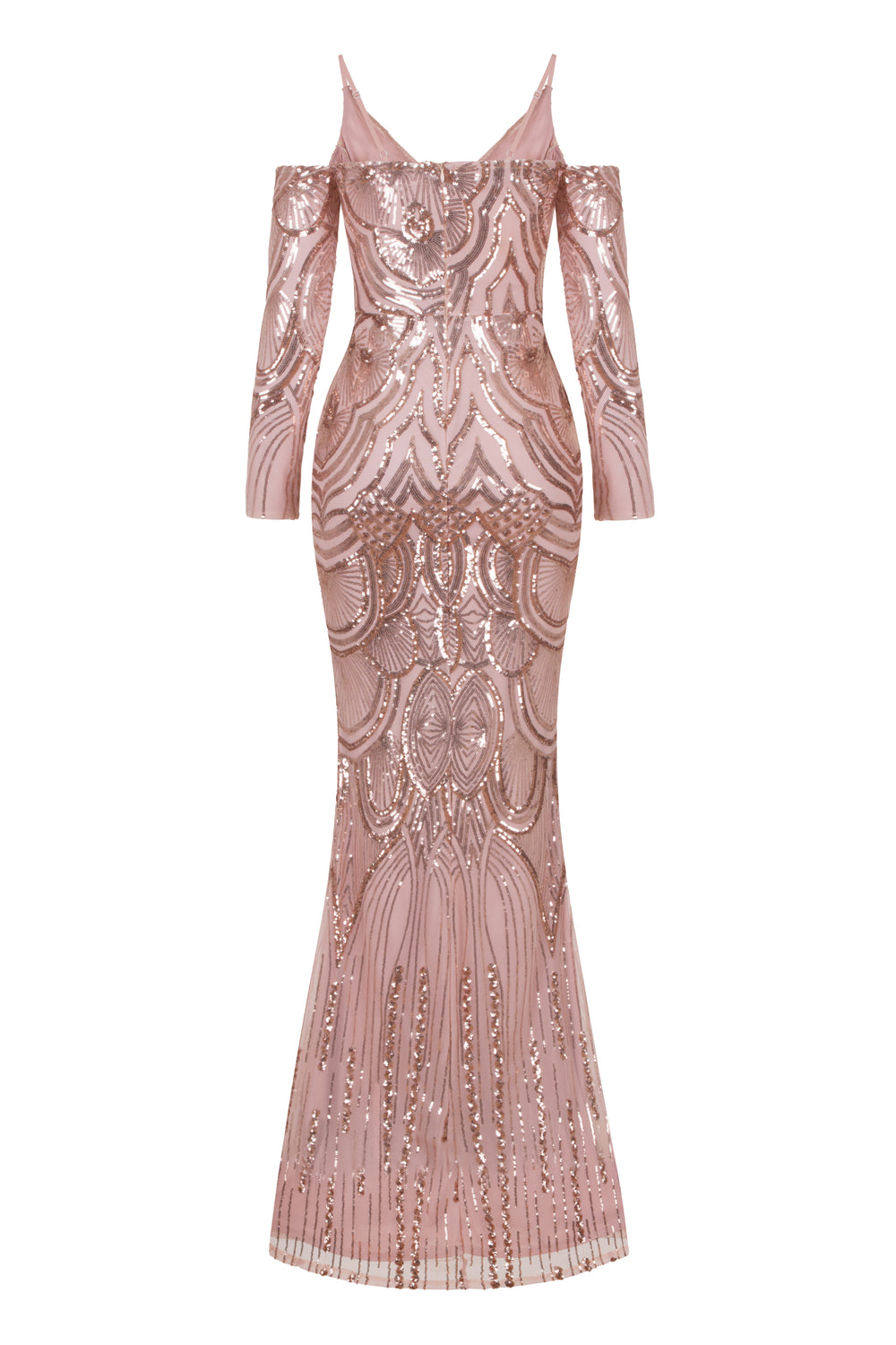 Vienna Rose Gold Luxe Tribal Vip Illusion Sequin Mermaid Maxi Dress