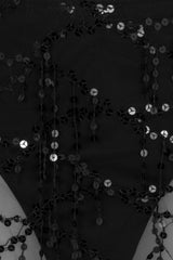 Latina Black Sheer Sequin Tassel Double Slit Skirt Co Ord Set