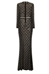 Sheer Dreams Black Crystal Rhinestone Mesh Transparent Maxi Dress