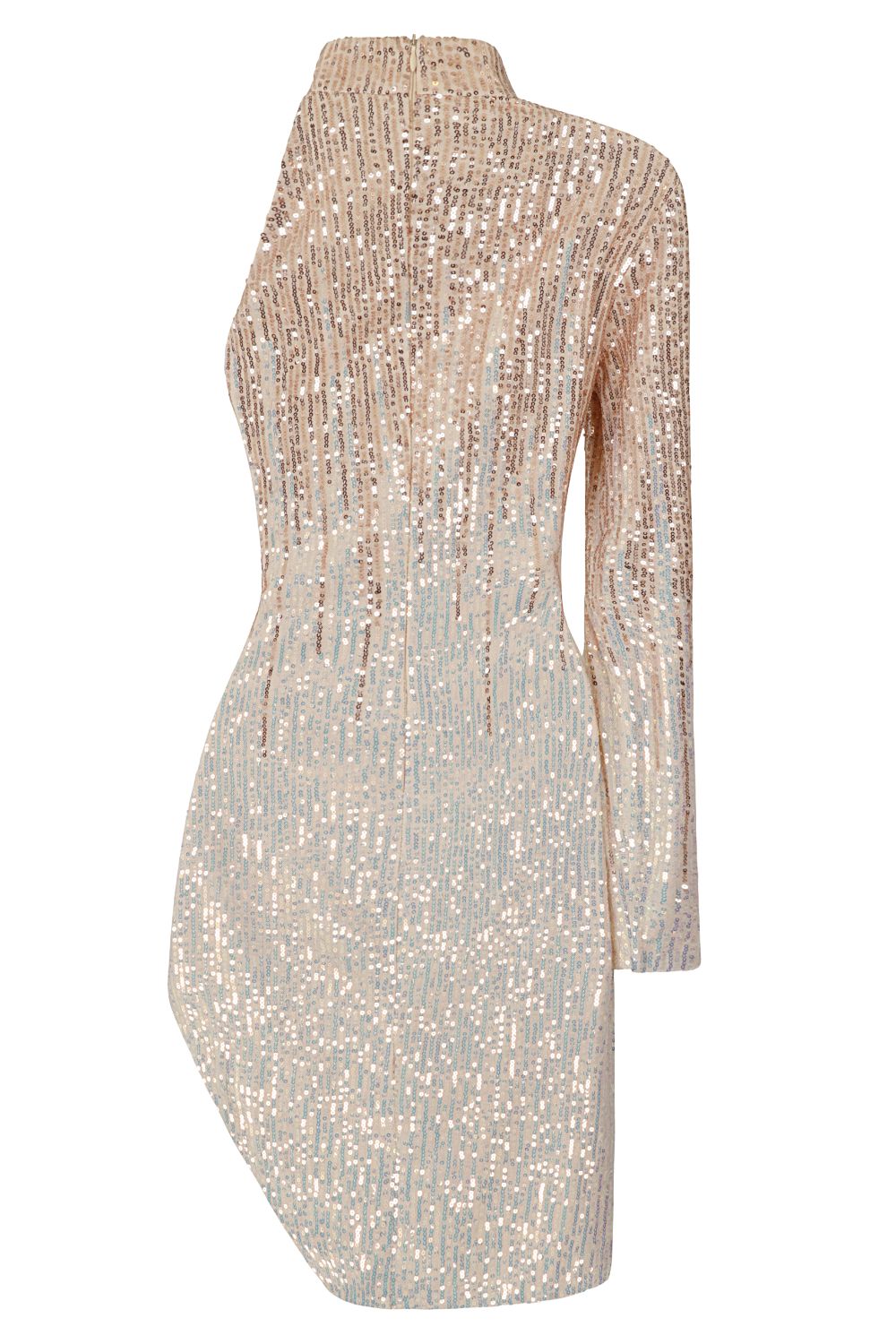 Be Mine Rose Gold Silver Ombre Sequin Keyhole One Sleeve Dress
