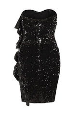 Ruffle Me Up Black Strapless Sequin Bodycon Dress