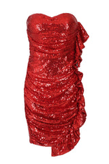 Ruffle Me Up Red Strapless Sequin Bodycon Dress