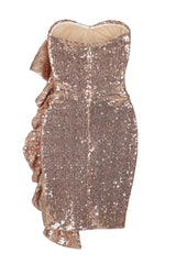 Ruffle Me Up Rose Gold Strapless Sequin Bodycon Dress