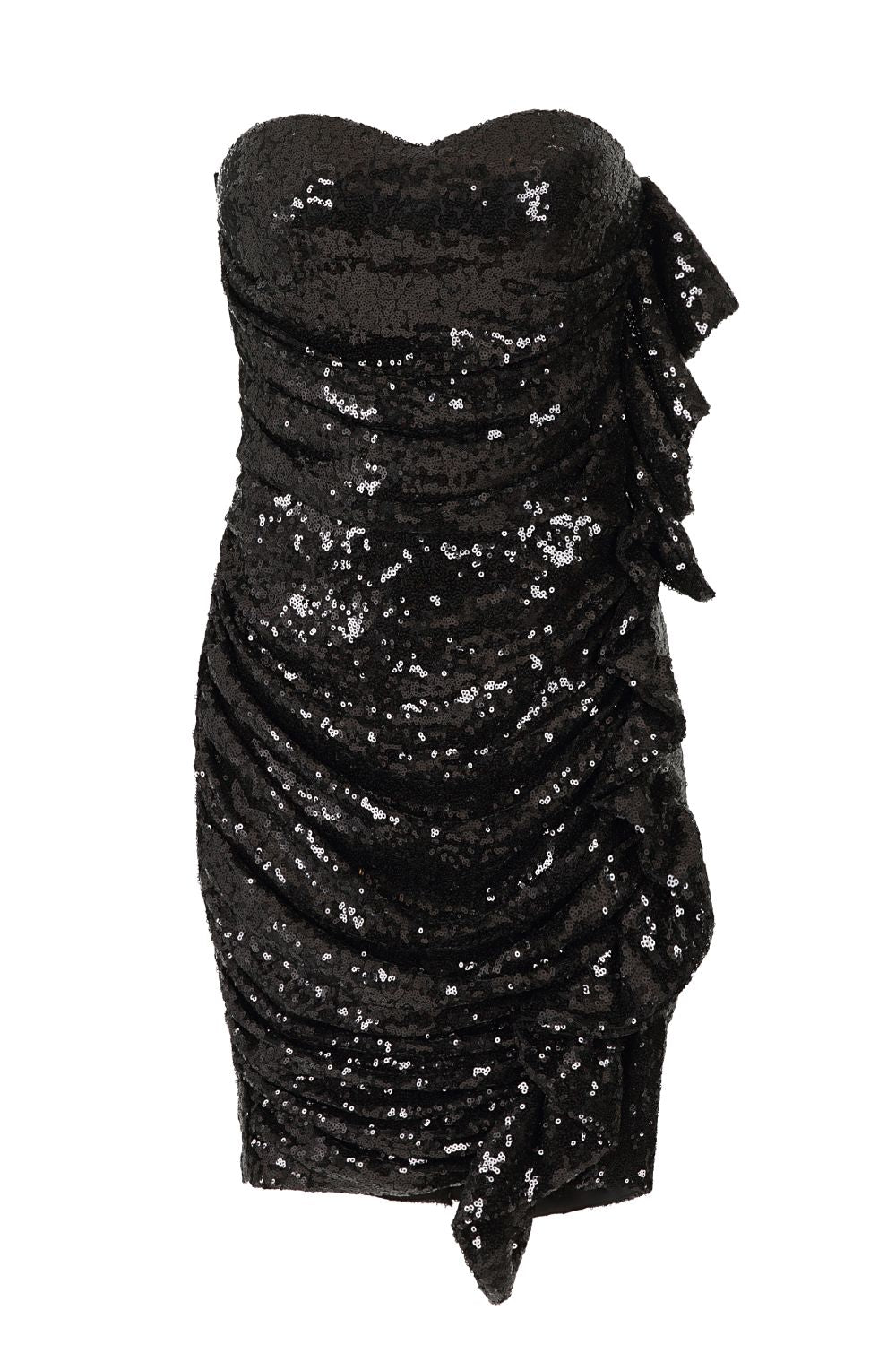 Ruffle Me Up Black Strapless Sequin Bodycon Dress