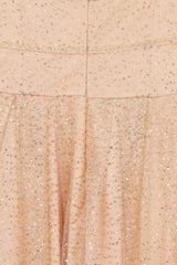 Hart Nude Gold Mesh Sparkle Plunge Maxi Gown Dress