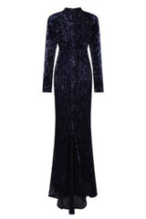 Salma Luxe Navy Keyhole Glistening Sequin Fishtail Maxi Dress