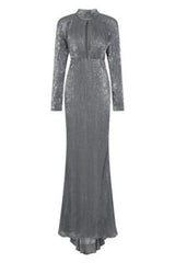 Salma Luxe Silver Grey Keyhole Glistening Sequin Fishtail Maxi Dress