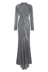 Salma Luxe Silver Grey Keyhole Glistening Sequin Fishtail Maxi Dress