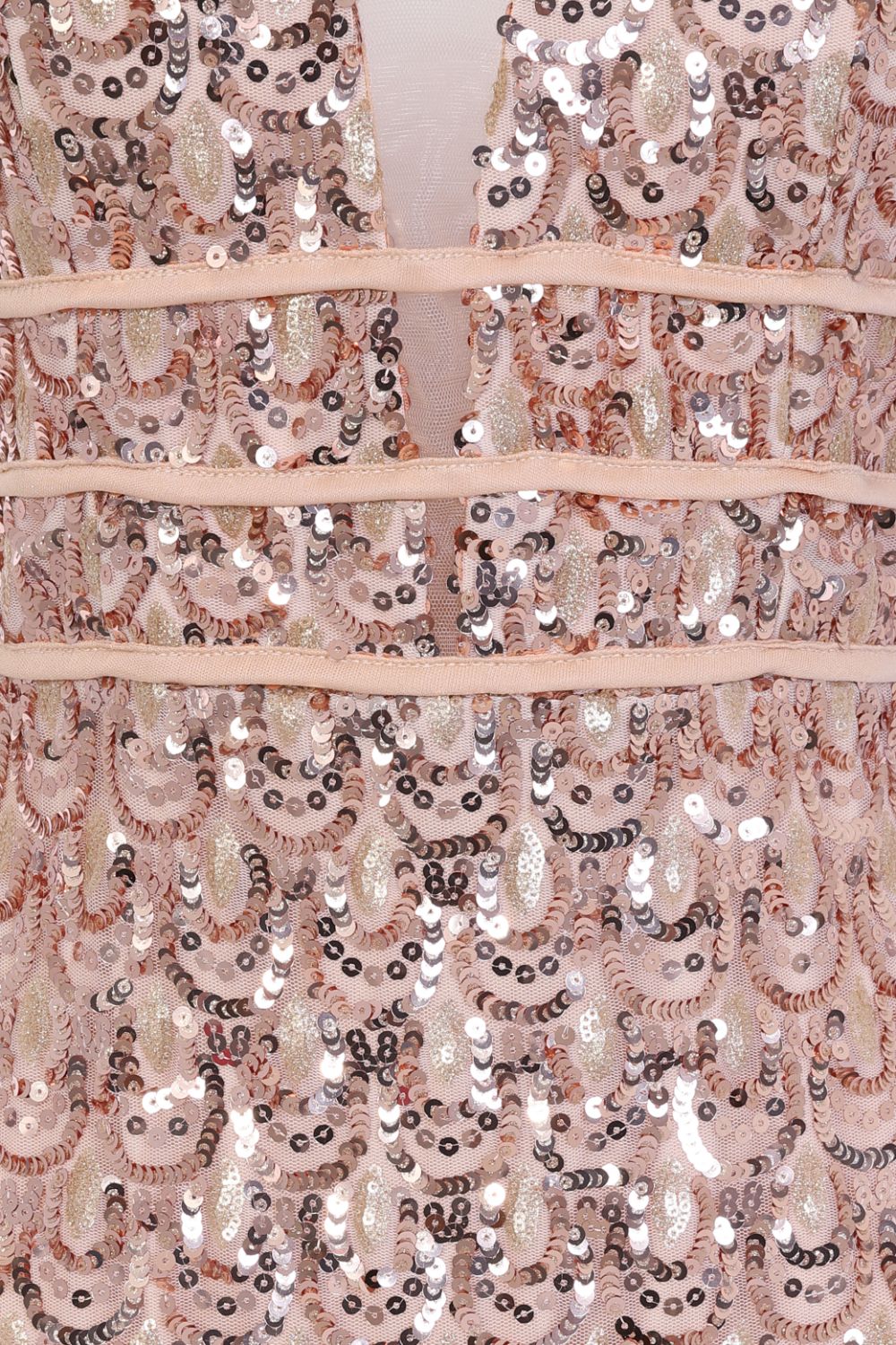 Monroe Rose Gold Nude Alluring Sequin Mermaid Maxi Dress