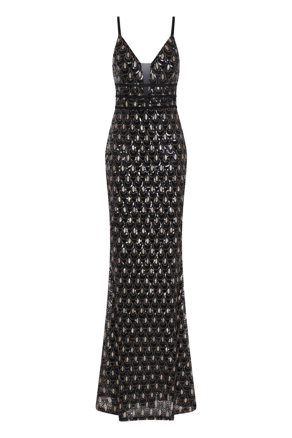 Monroe Black Gold Alluring Sequin Mermaid Maxi Dress