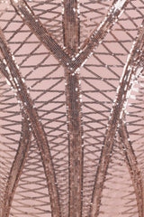 Iconic Luxe Rose Gold Cage Sequin Bandage Illusion Midi Pencil Dress