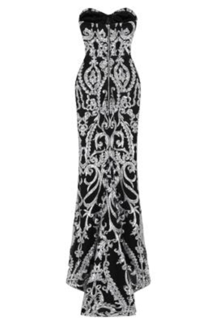 Love Spell Black Silver Sweetheart Brocade Sequin Fishtail Dress