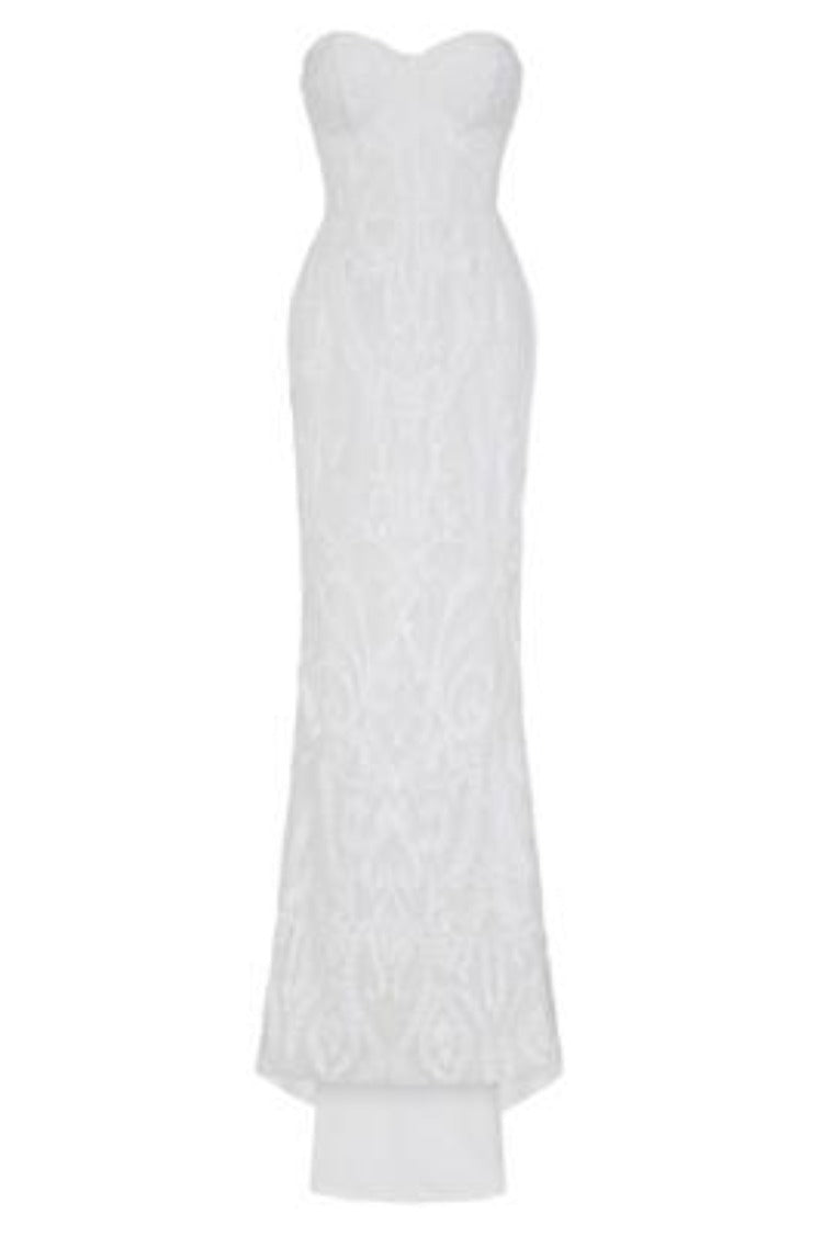 Love Spell White Sweetheart Brocade Sequin Fishtail Dress