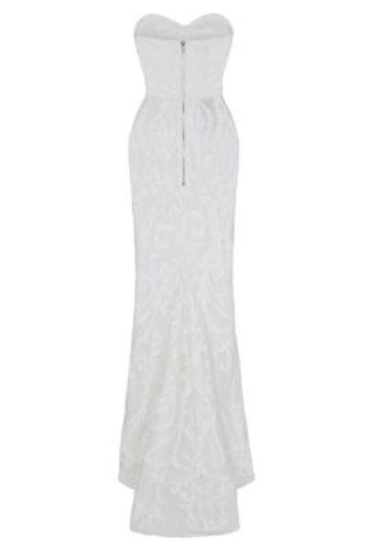 Love Spell White Sweetheart Brocade Sequin Fishtail Dress