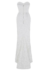 Love Spell White Sweetheart Brocade Sequin Fishtail Dress
